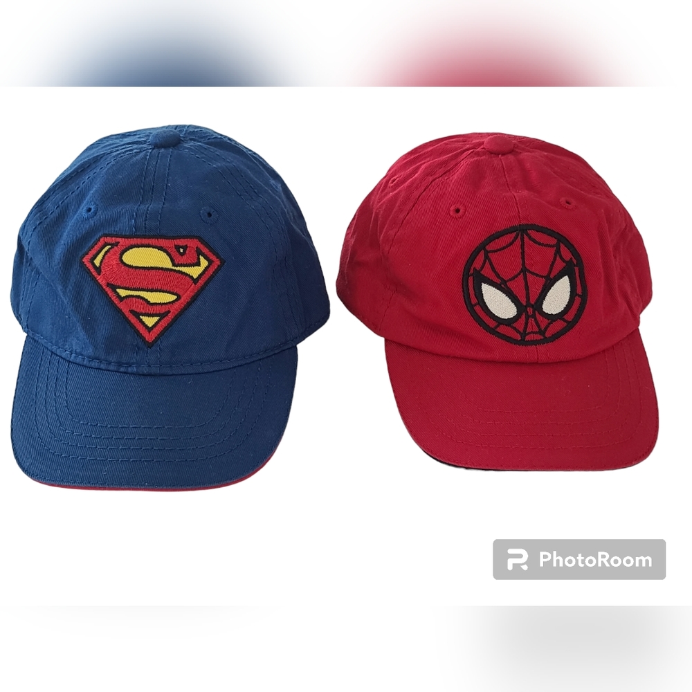 Superman and Spider Man Kids Boys hats Caps set Red Blue Size XS